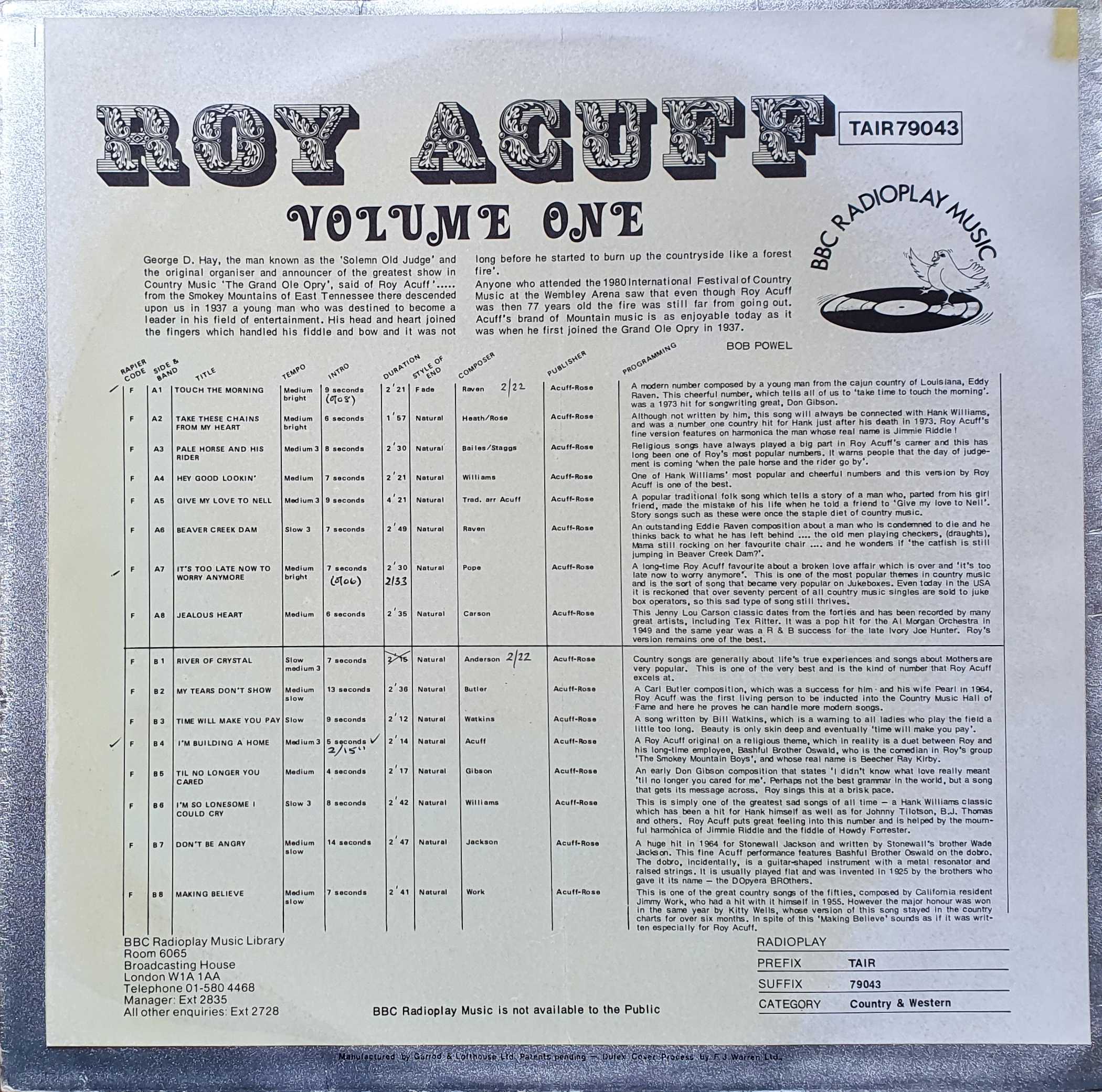 Picture of TAIR 79043 Roy Acuff I by artist Roy Acuff from the BBC records and Tapes library